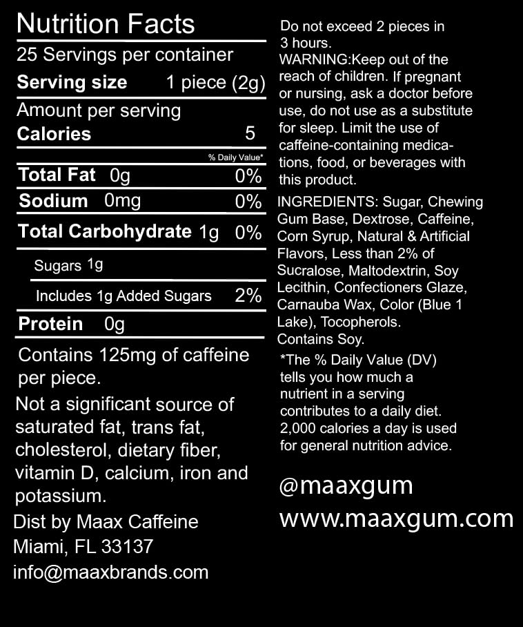 Maax Caffeine Gum Cinnamon pieces ready to chew