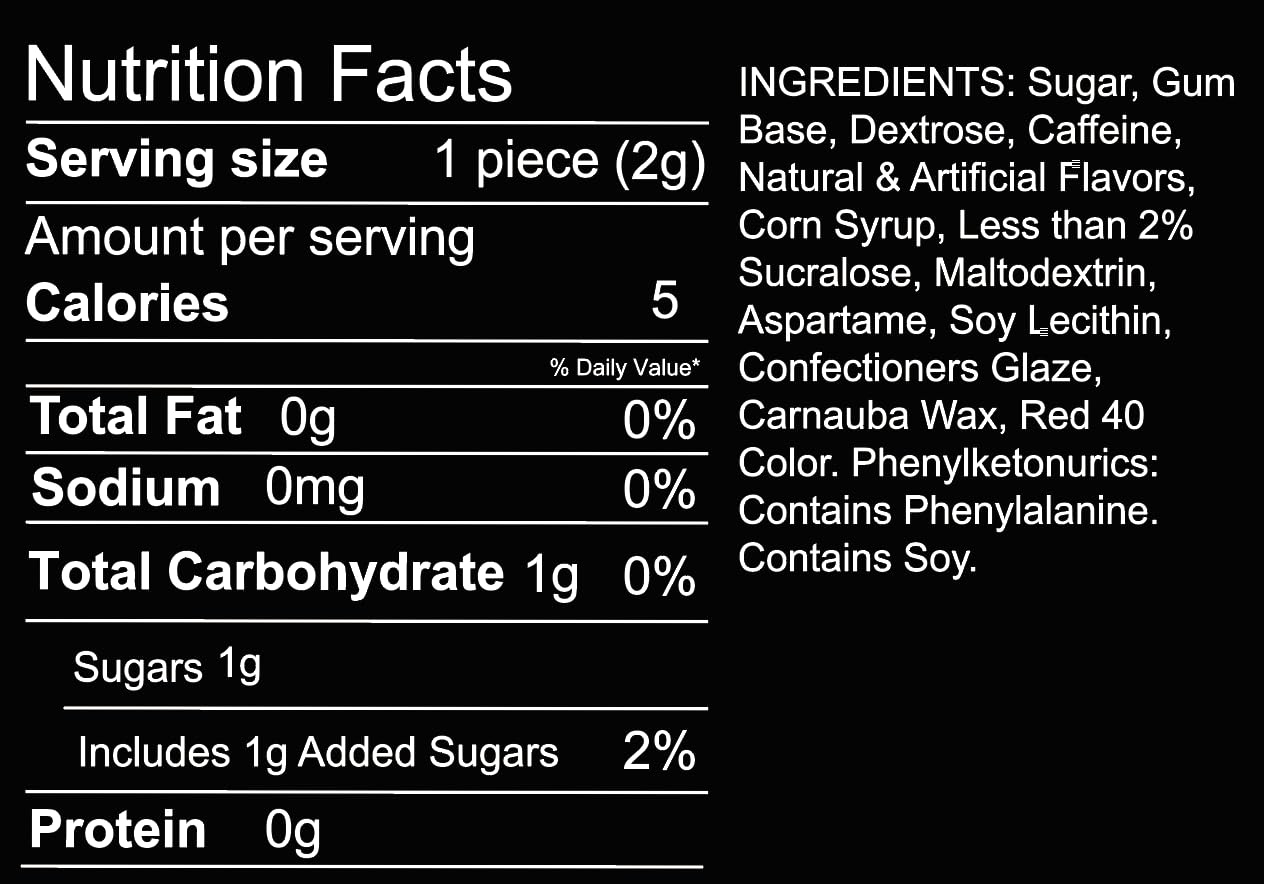 Maax Caffeine Gum container open, revealing 125mg per piece