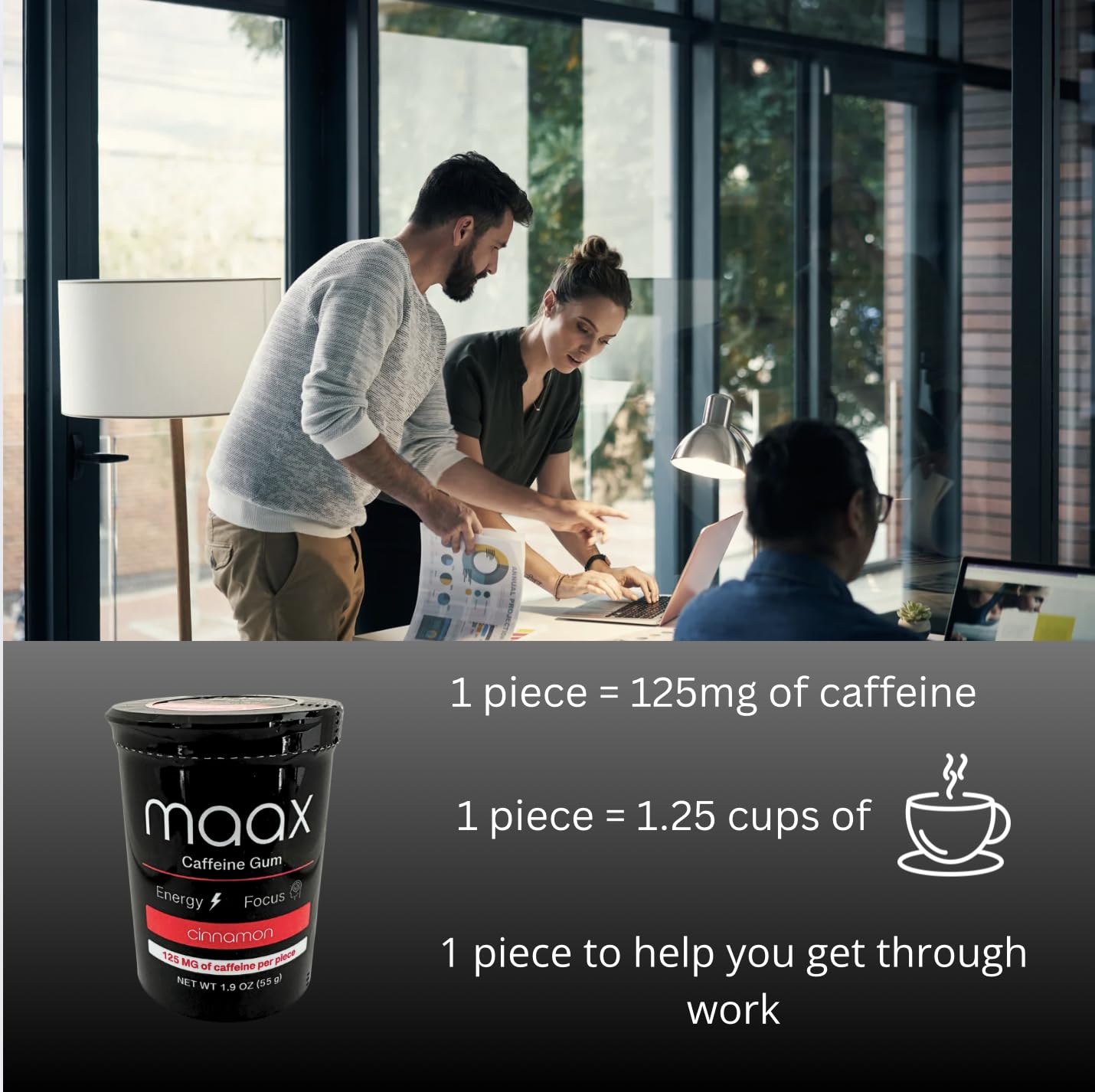 Maax Caffeine Gum on study desk for focus