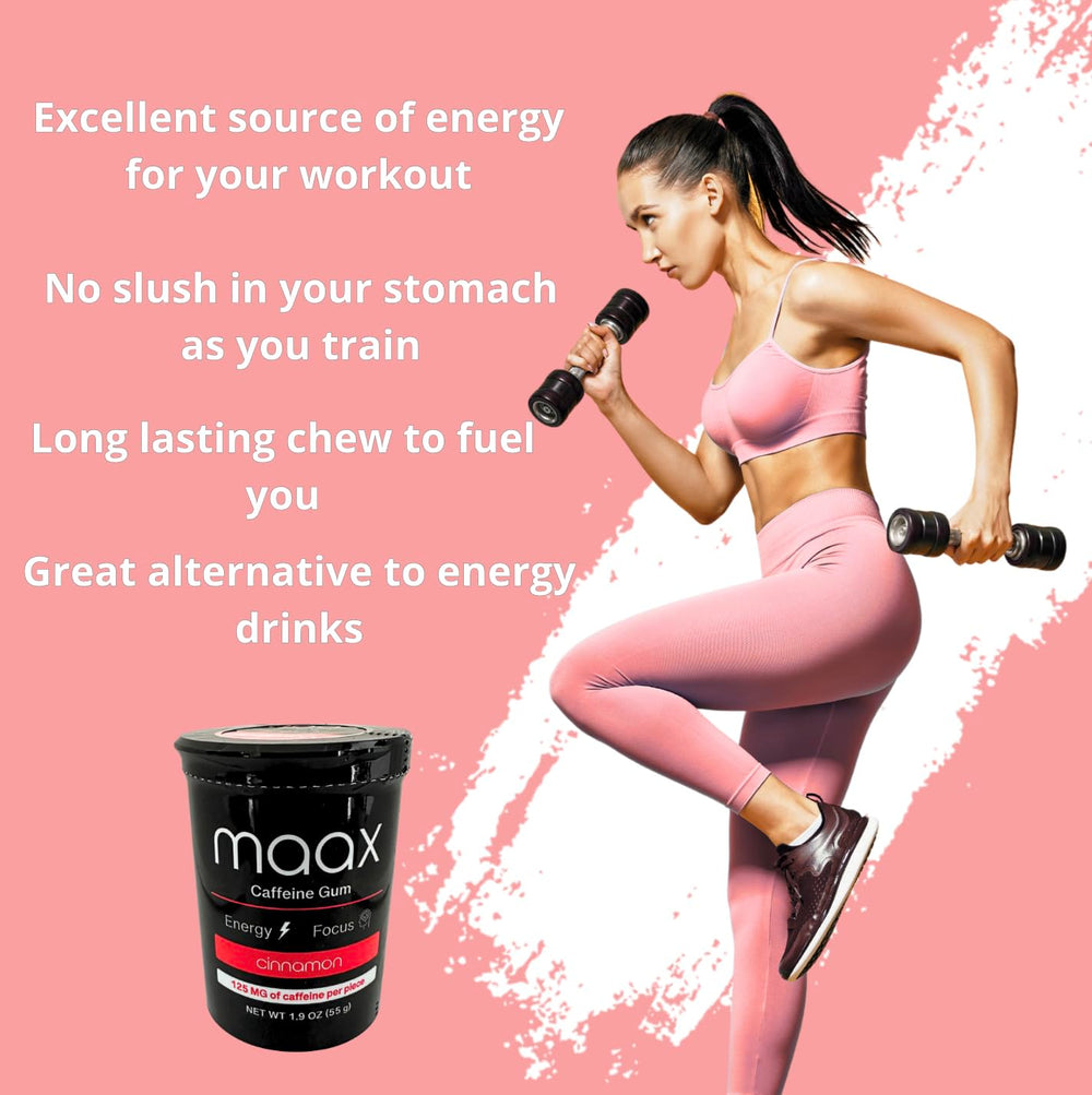 Maax Caffeine Gum packaging label highlighting caffeine content