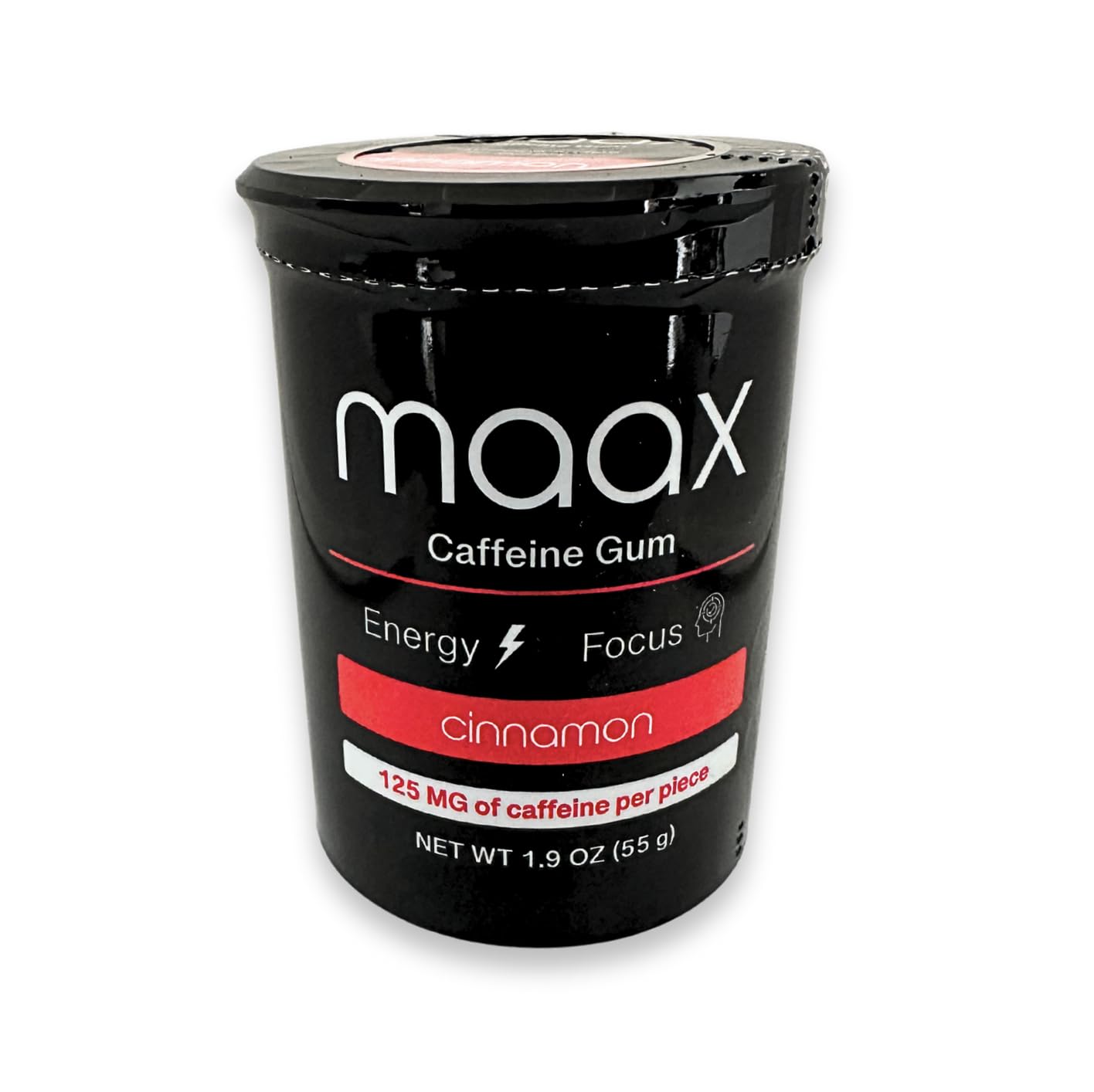 Maax Caffeine Gum piece close-up, cinnamon aroma and texture