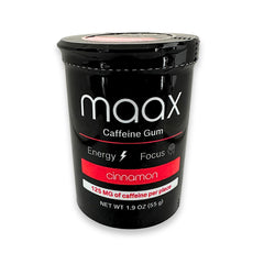 Maax Caffeine Gum piece close-up, cinnamon aroma and texture