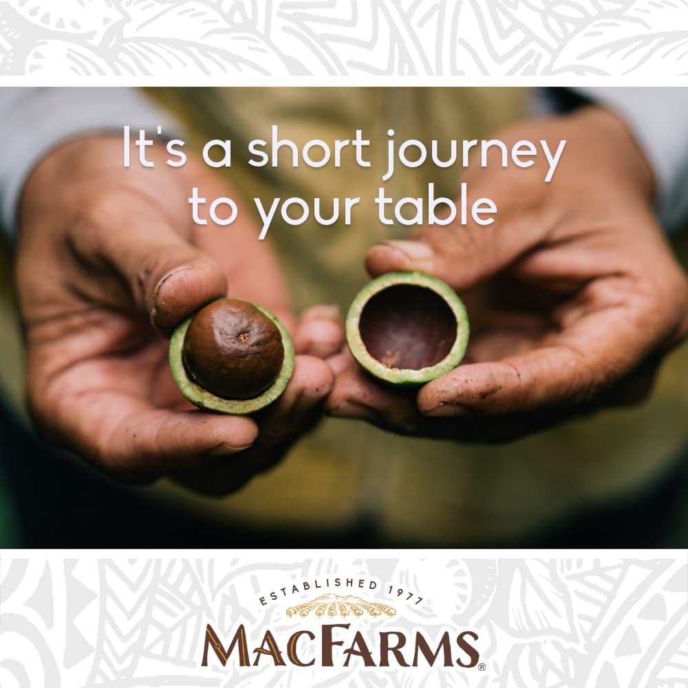 Open jar of MacFarms macadamias highlights fresh, island aroma.