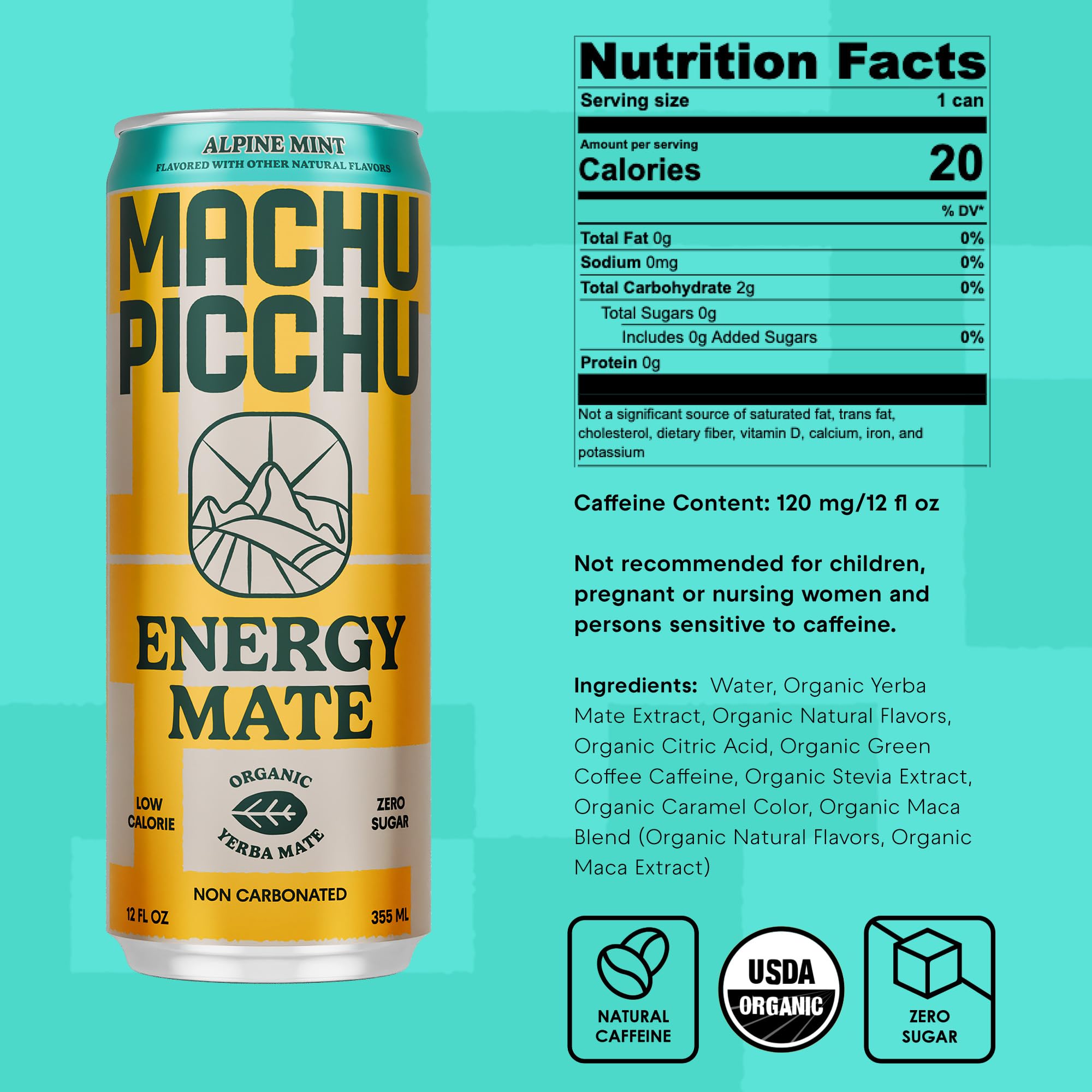MACHU PICCHU Energy Mate label displays USDA Organic certification