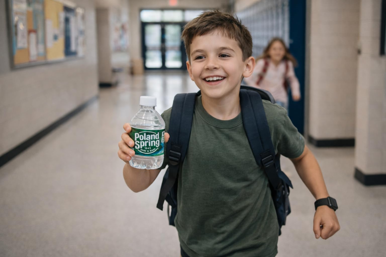 Family-friendly Poland Spring 8 oz bottles in a 24-pack for outings.