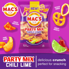 Variety of shapes in Mac's Chili Lime Pork Skins Party Mix