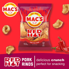Mac's Hot Fried Pork Skins closeup highlights bold seasoning for flavor enthusiasts.