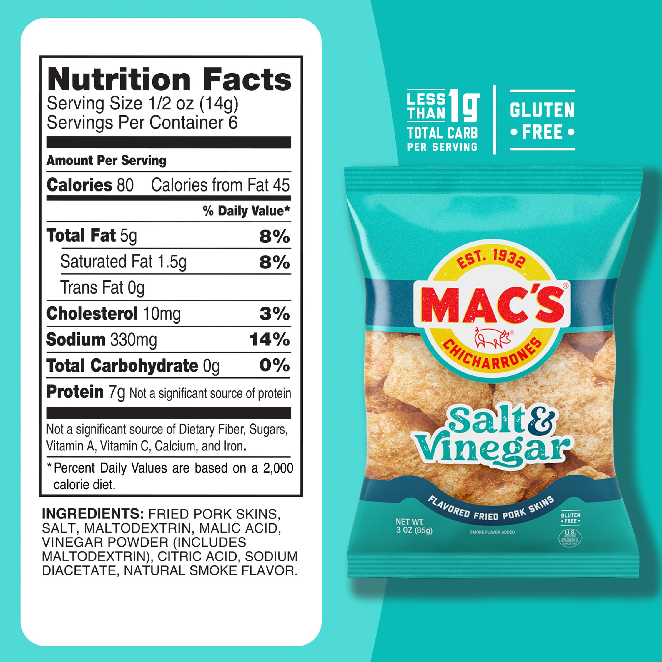 Mac's pork rinds on the go, ready to dip or snack.