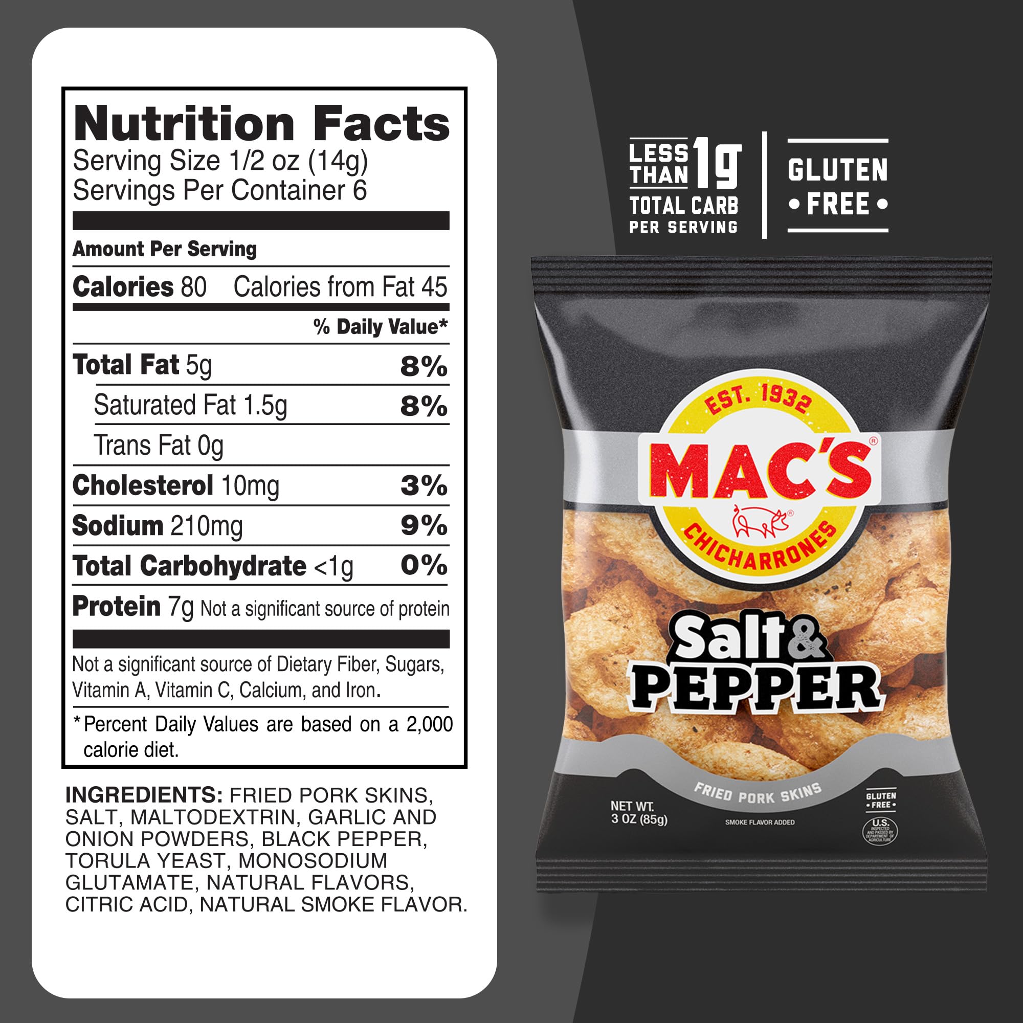 Mac's Salt & Pepper pork rinds ready for travel and lunch.