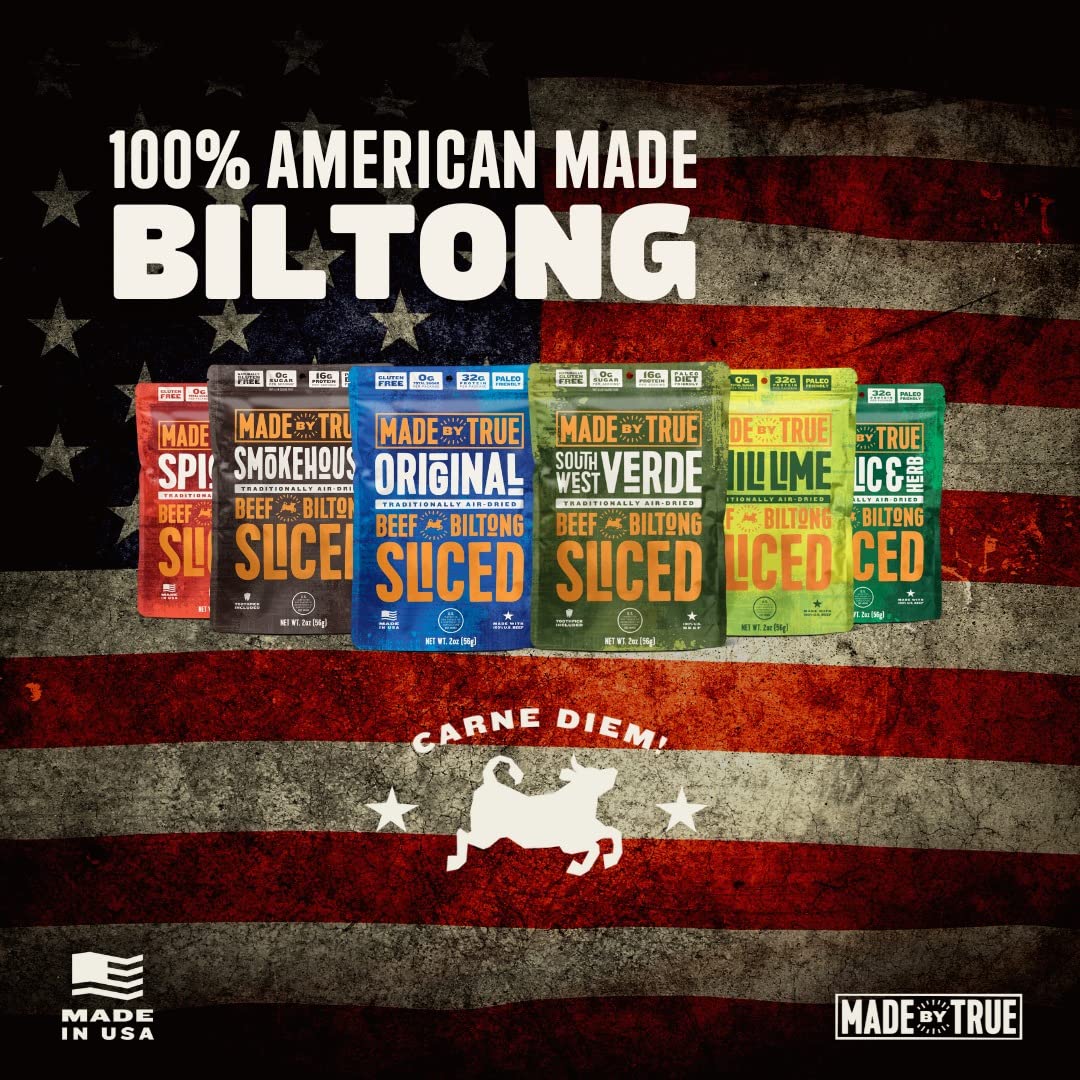 Made by True protein-rich biltong slices ideal for active days.