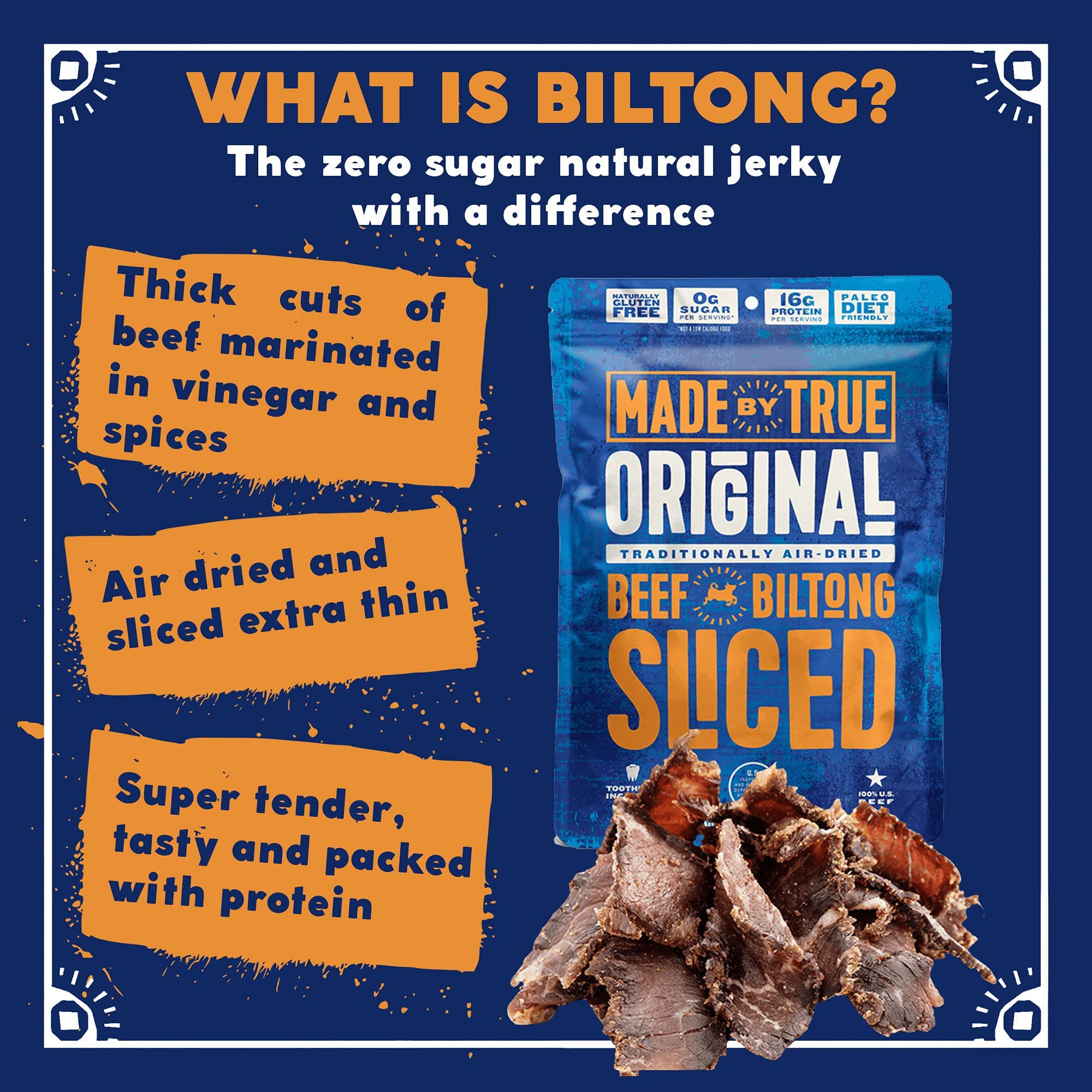 Made by True USA-made biltong slices crafted from US beef.