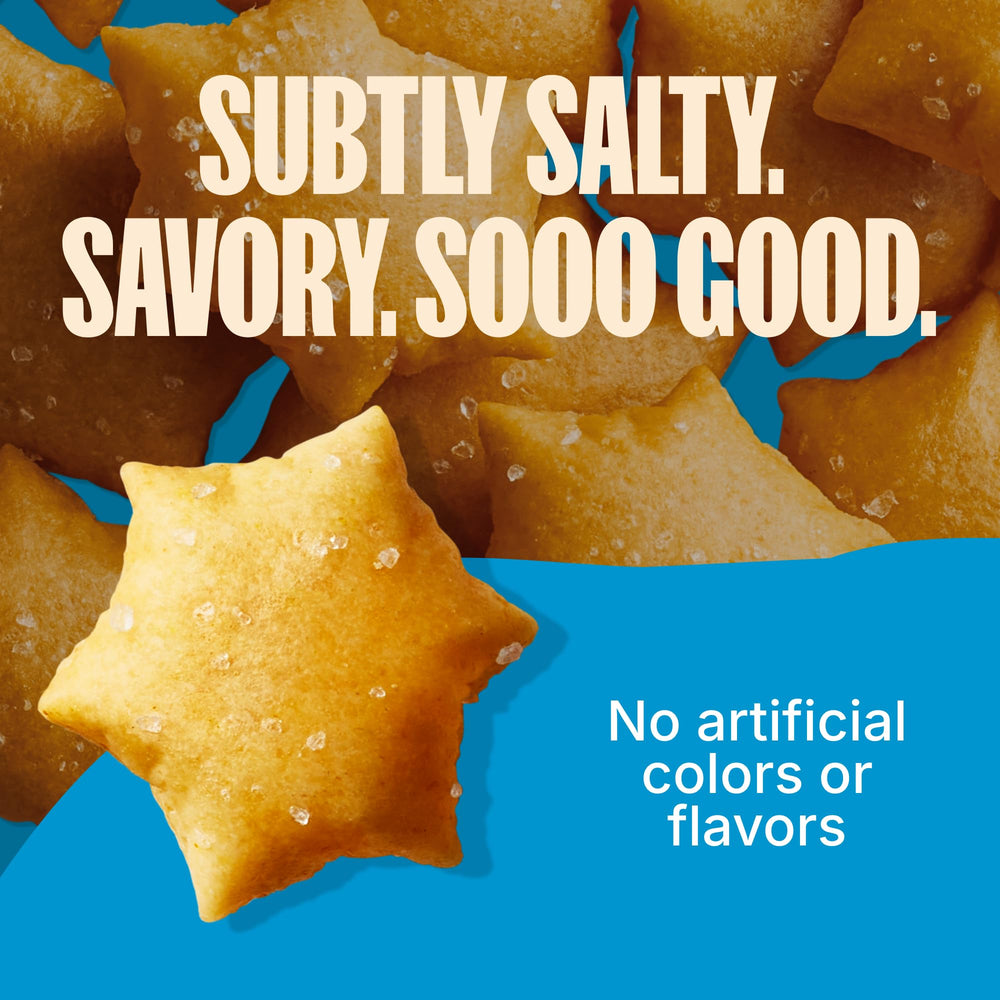 Made Good Star Puffed Crackers closeup highlights star shapes and crisp texture.