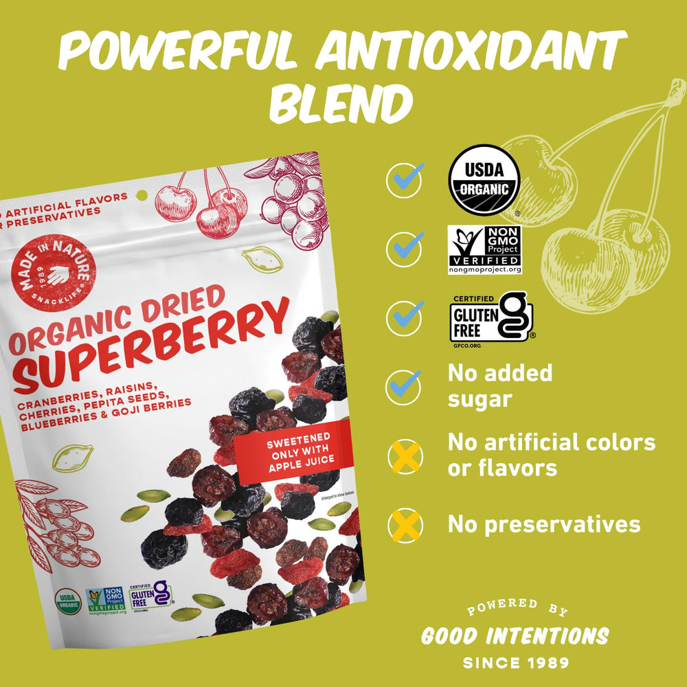 Portioned Made In Nature Superberry snack ideal for quick energy boost.