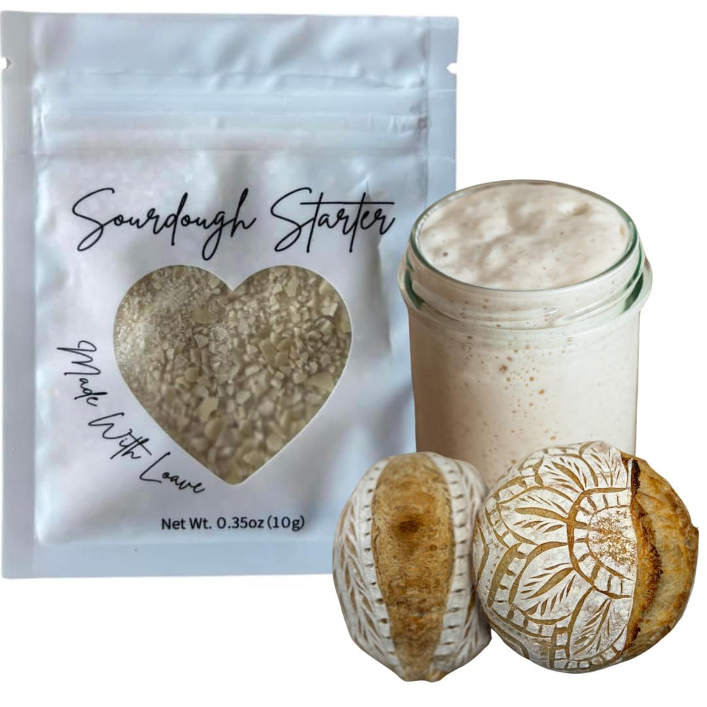 MADE WITH LOAVE dehydrated starter package front, simple activation for fresh sourdough at home