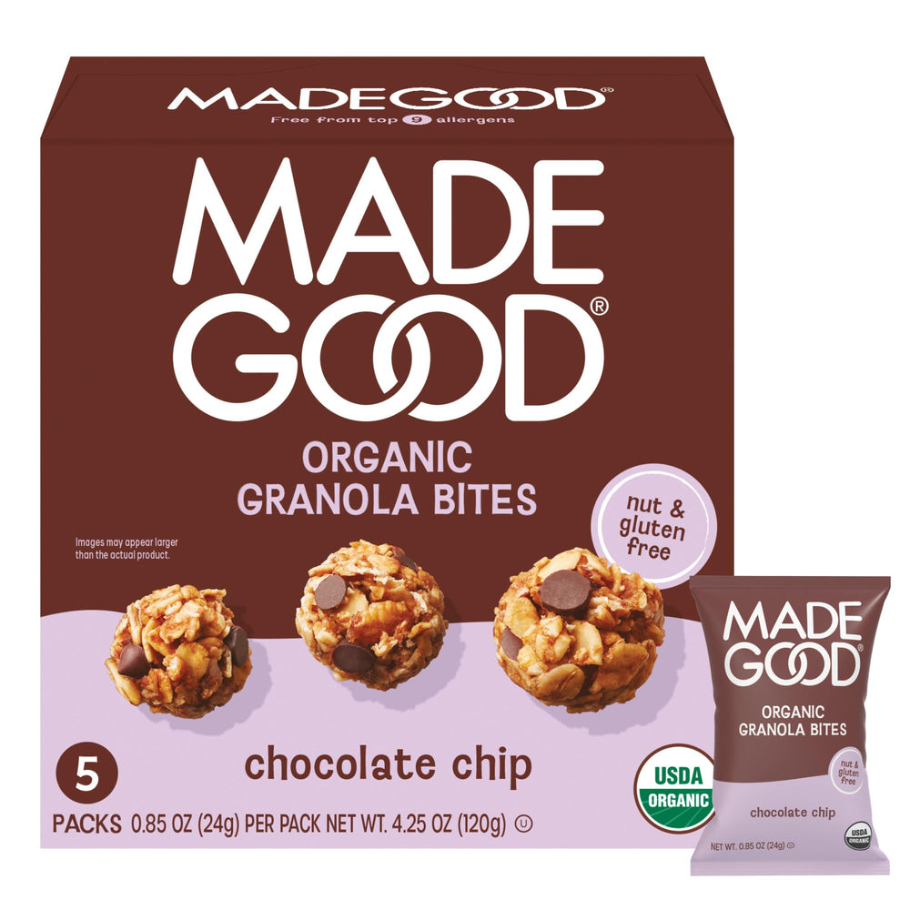 MadeGood chocolate chip granola bites pack—perfect for on-the-go snacking.