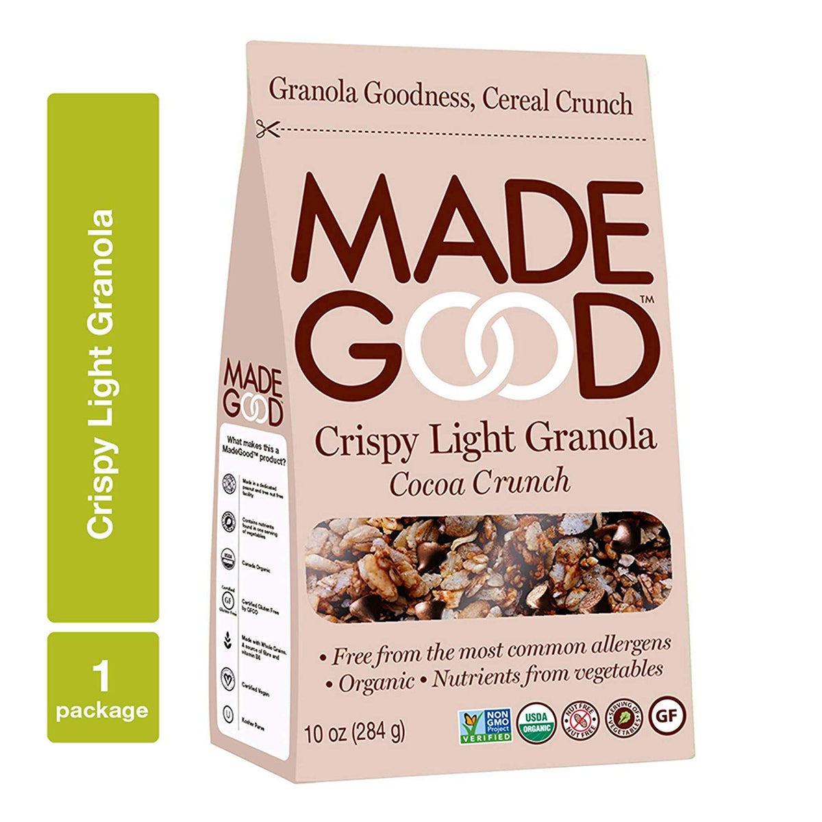 Made Good Cocoa Crunch granola in a bowl, ideal quick breakfast.