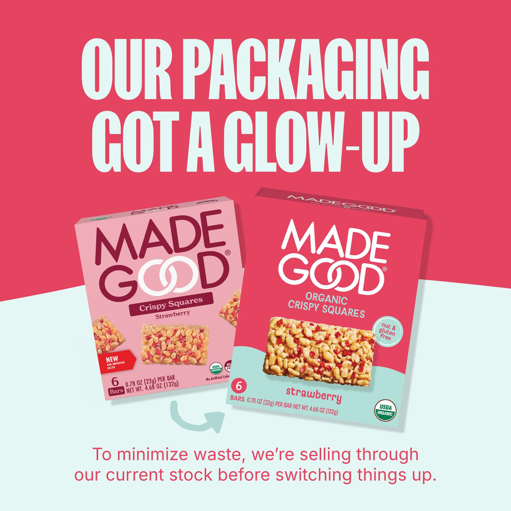 MadeGood Crispy Squares Strawberry individually wrapped bars for sharing.