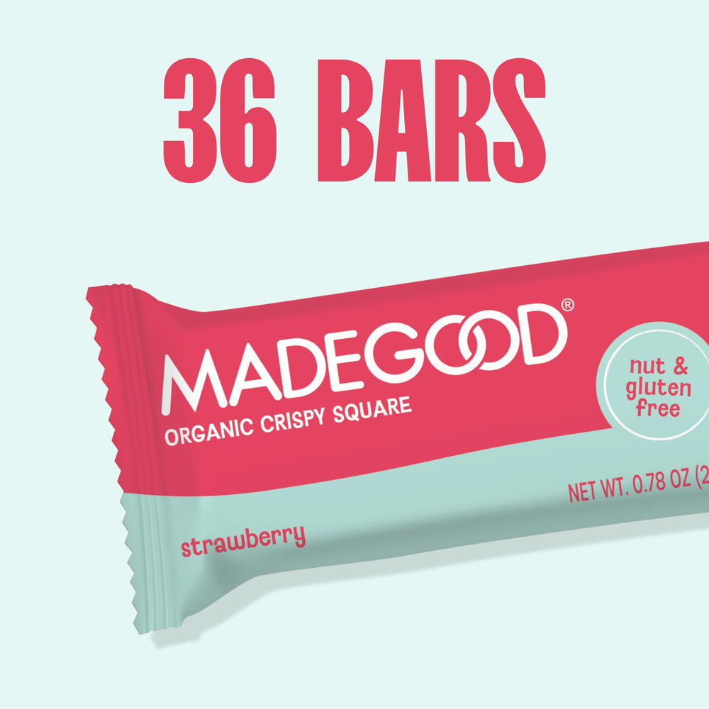 MadeGood Crispy Squares Strawberry bars ideal school snack.