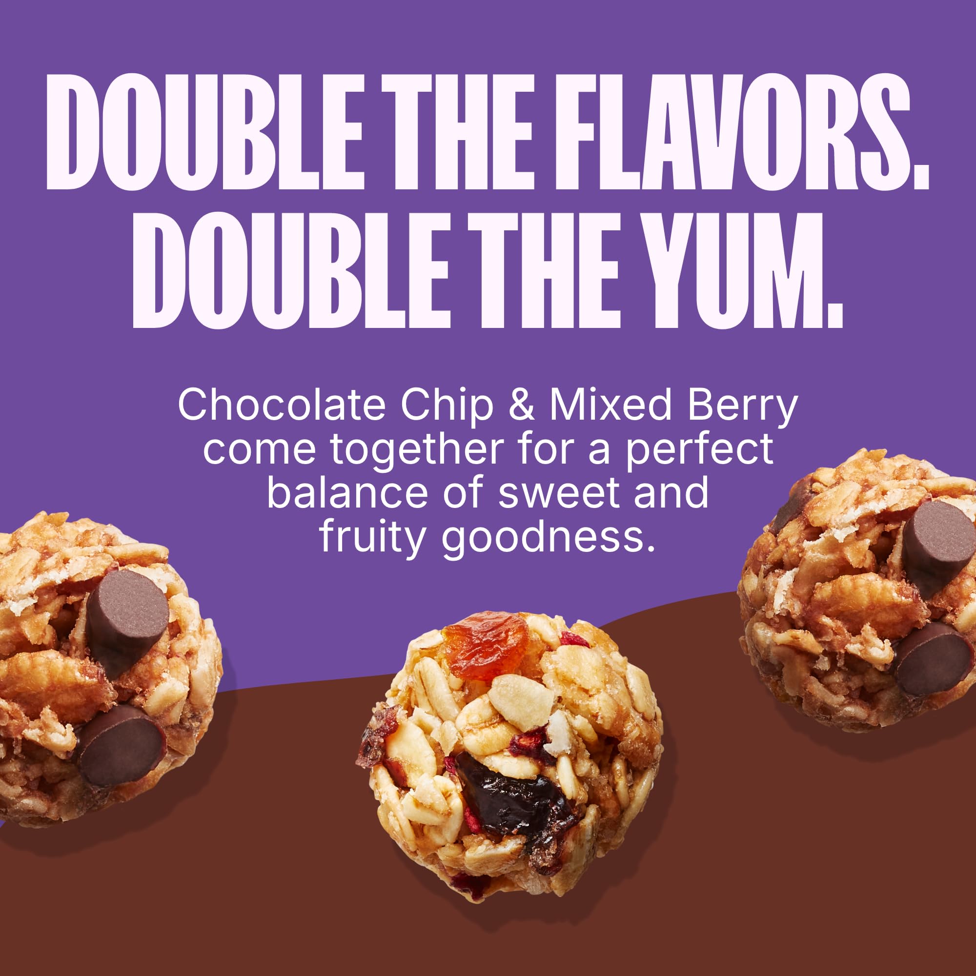 MadeGood Granola Minis close-up shows chocolate chips and berries for a crunchy, flavorful bite.