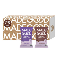 MadeGood Granola Minis chocolate chip bites in a resealable pack, perfect for on-the-go snacking.