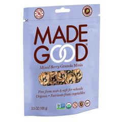 Nutrition facts display with Made Good Minis, gluten-free crunchy bites.