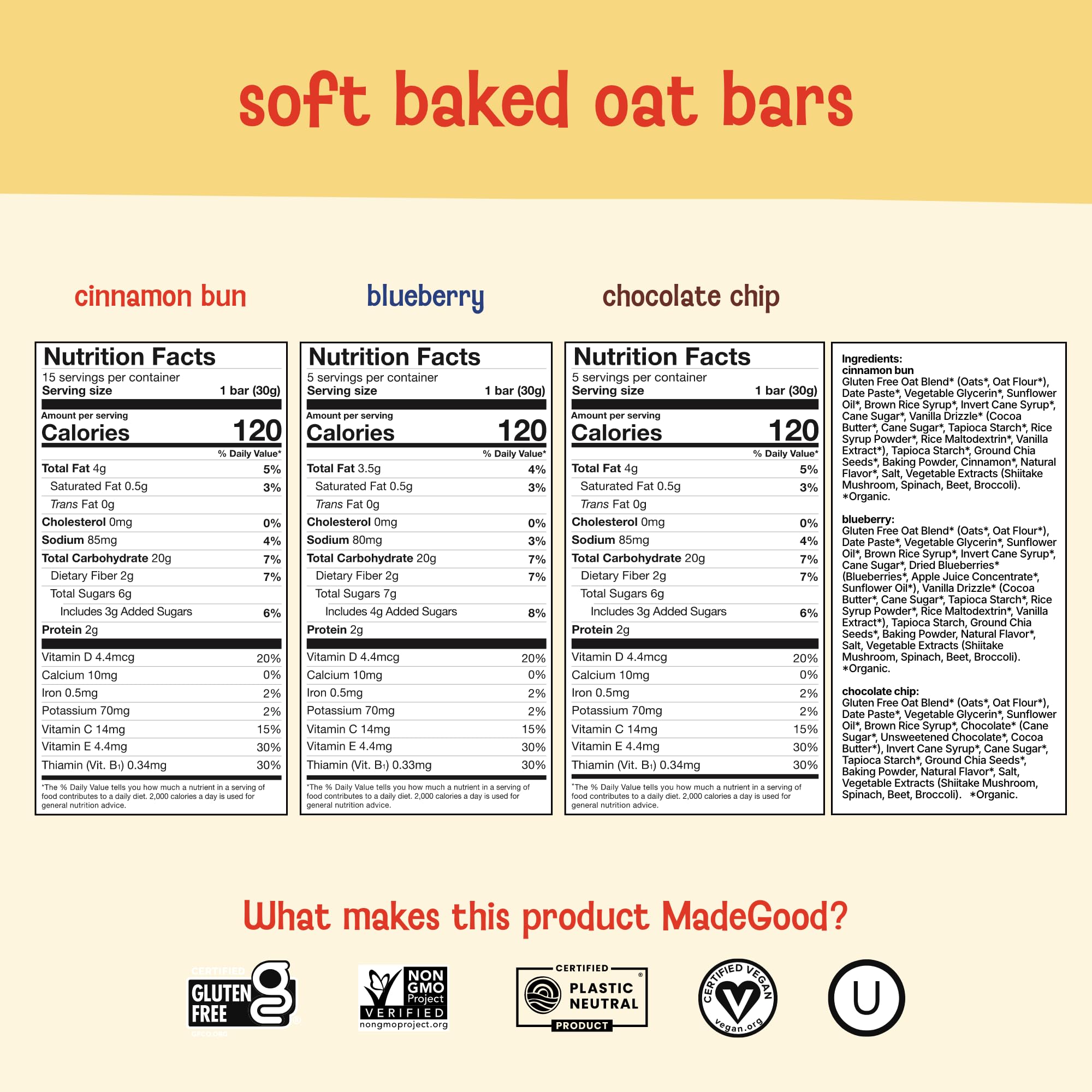 MadeGood Mornings bars chocolate chip detail, appealing kid-friendly snack option
