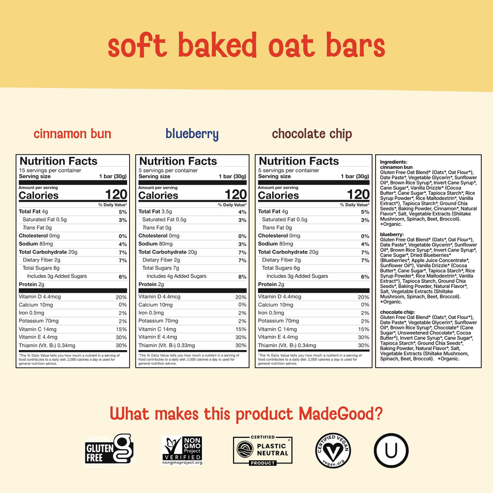 MadeGood Mornings bars chocolate chip detail, appealing kid-friendly snack option