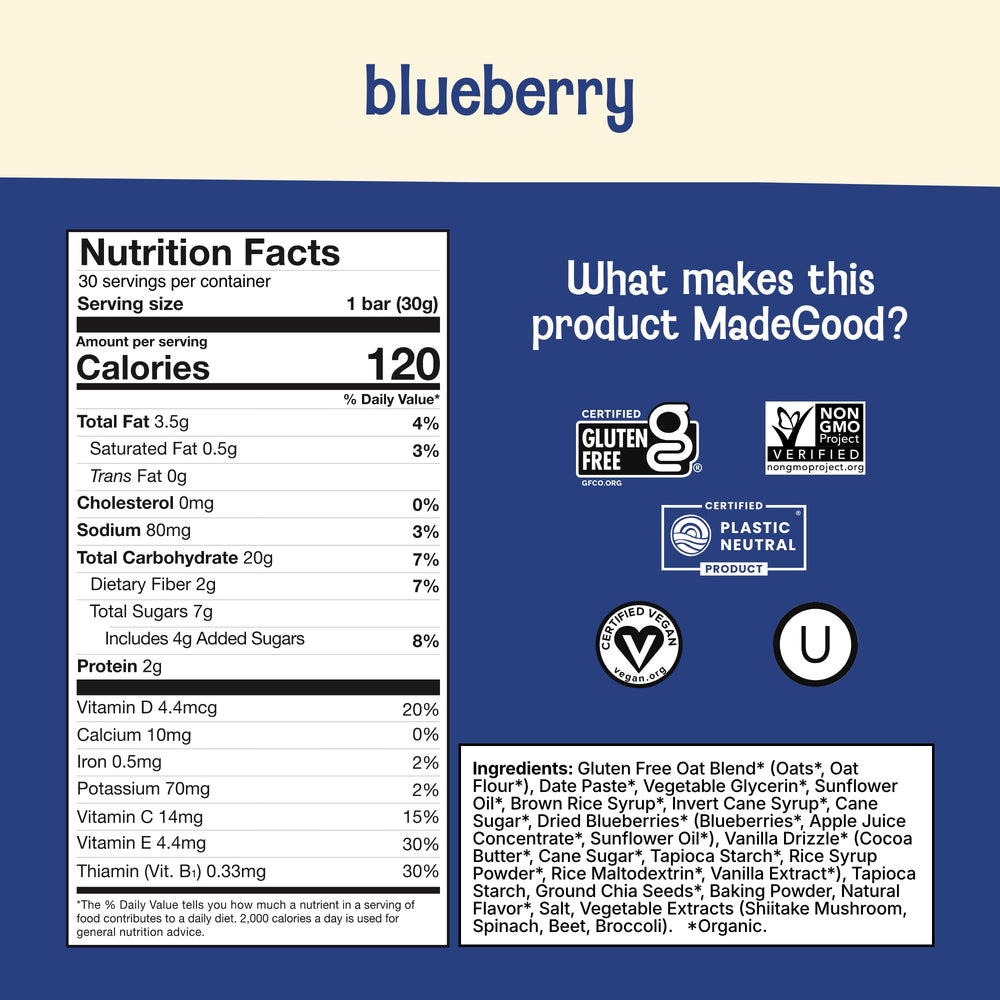 MadeGood Mornings bars, individually wrapped, convenient snack on the go.