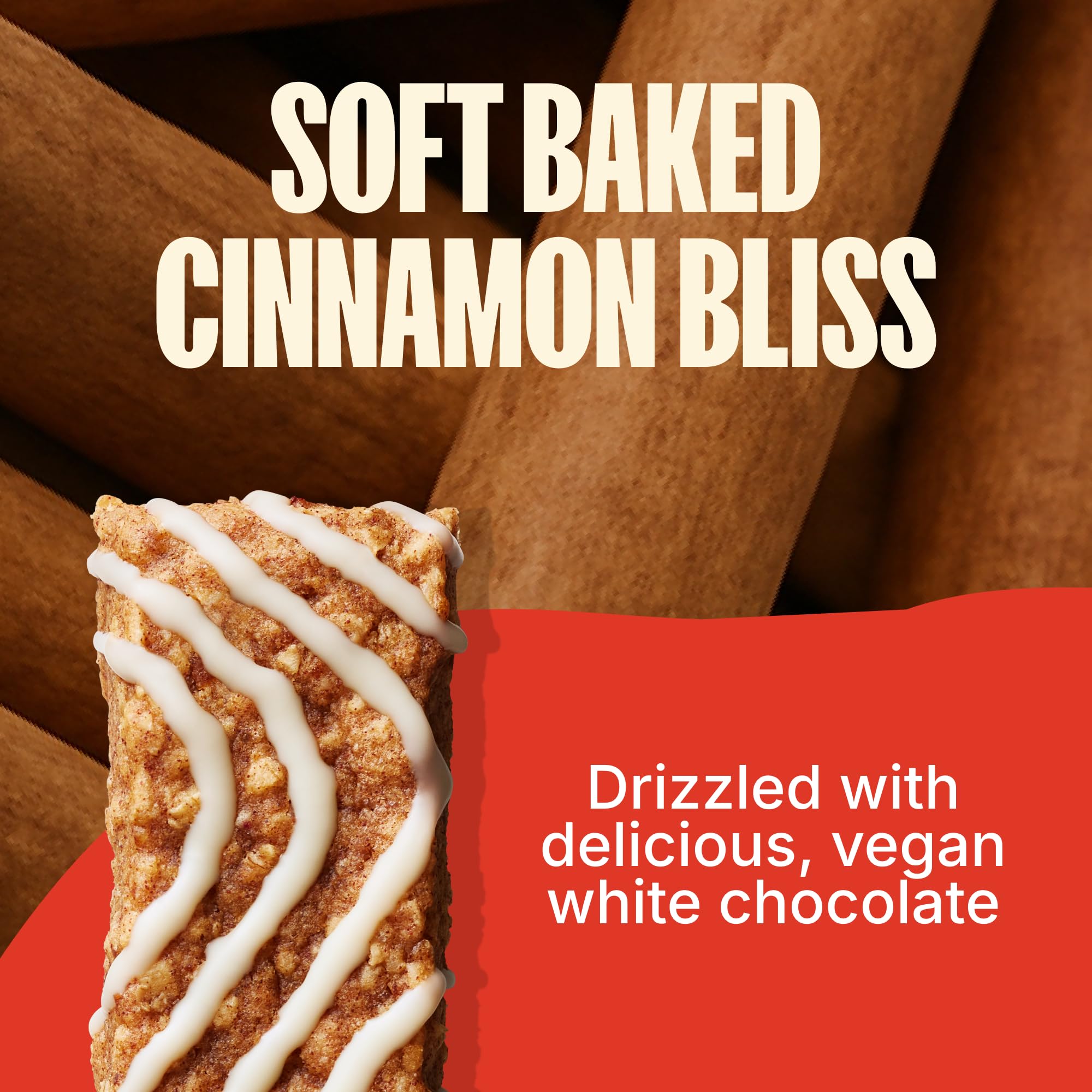 MadeGood Mornings Cinnamon Bun bars close-up, soft baked texture.