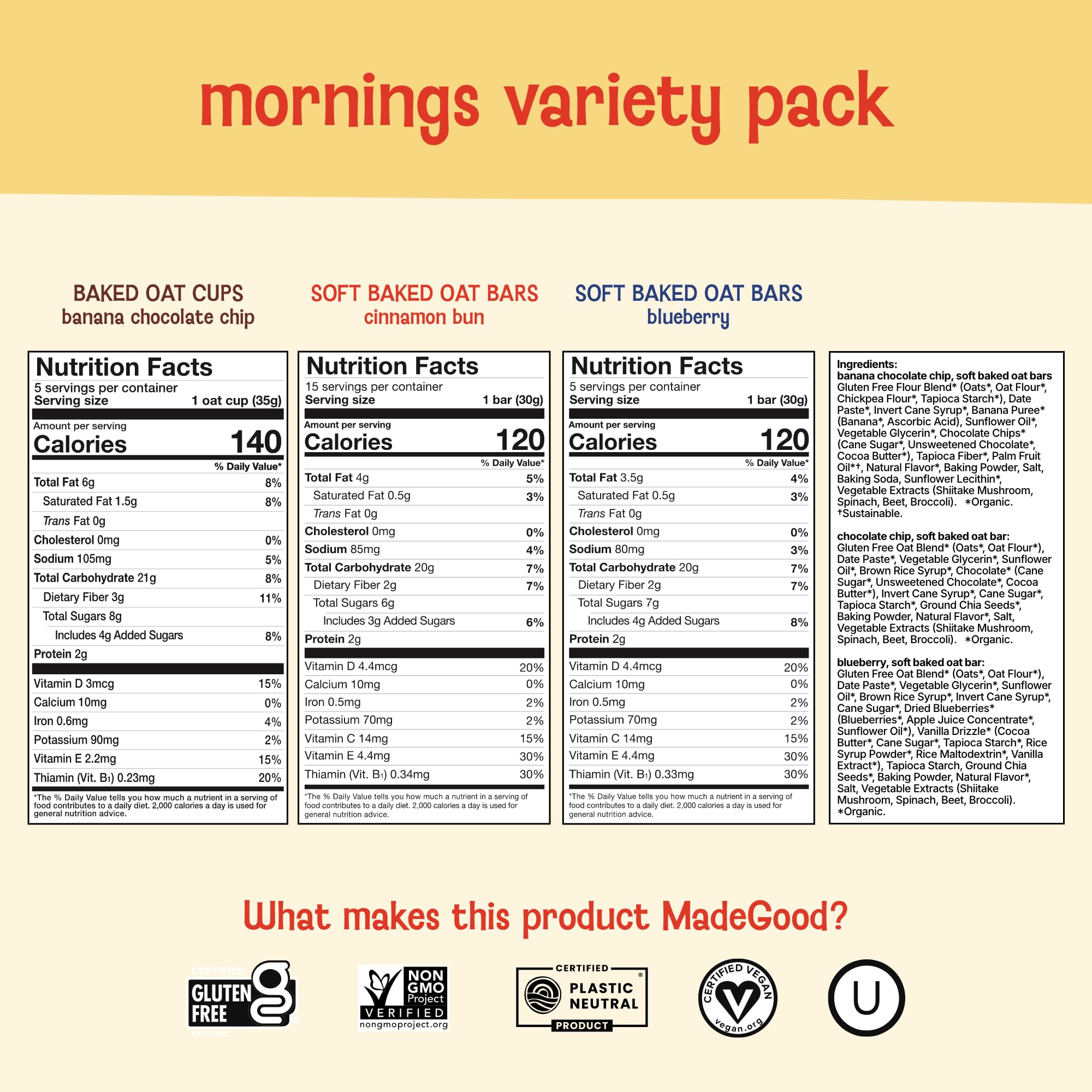 MadeGood Mornings Cinnamon Bun oat bar for a warm, morning treat.