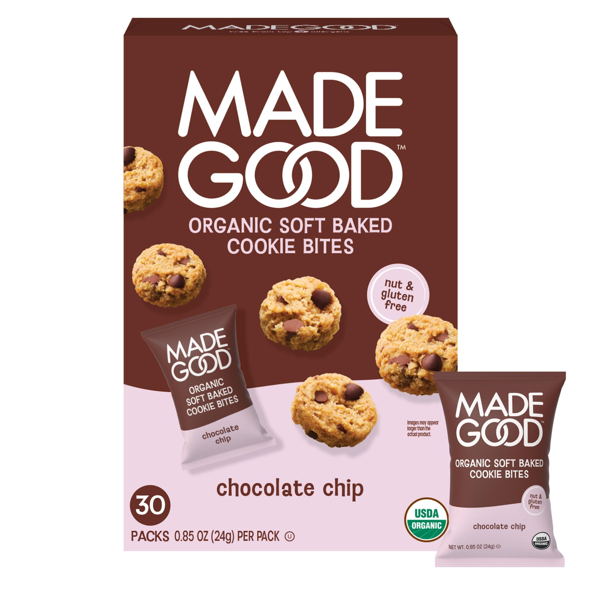 Made Good packaging showing cookies, gluten-free school snack option.