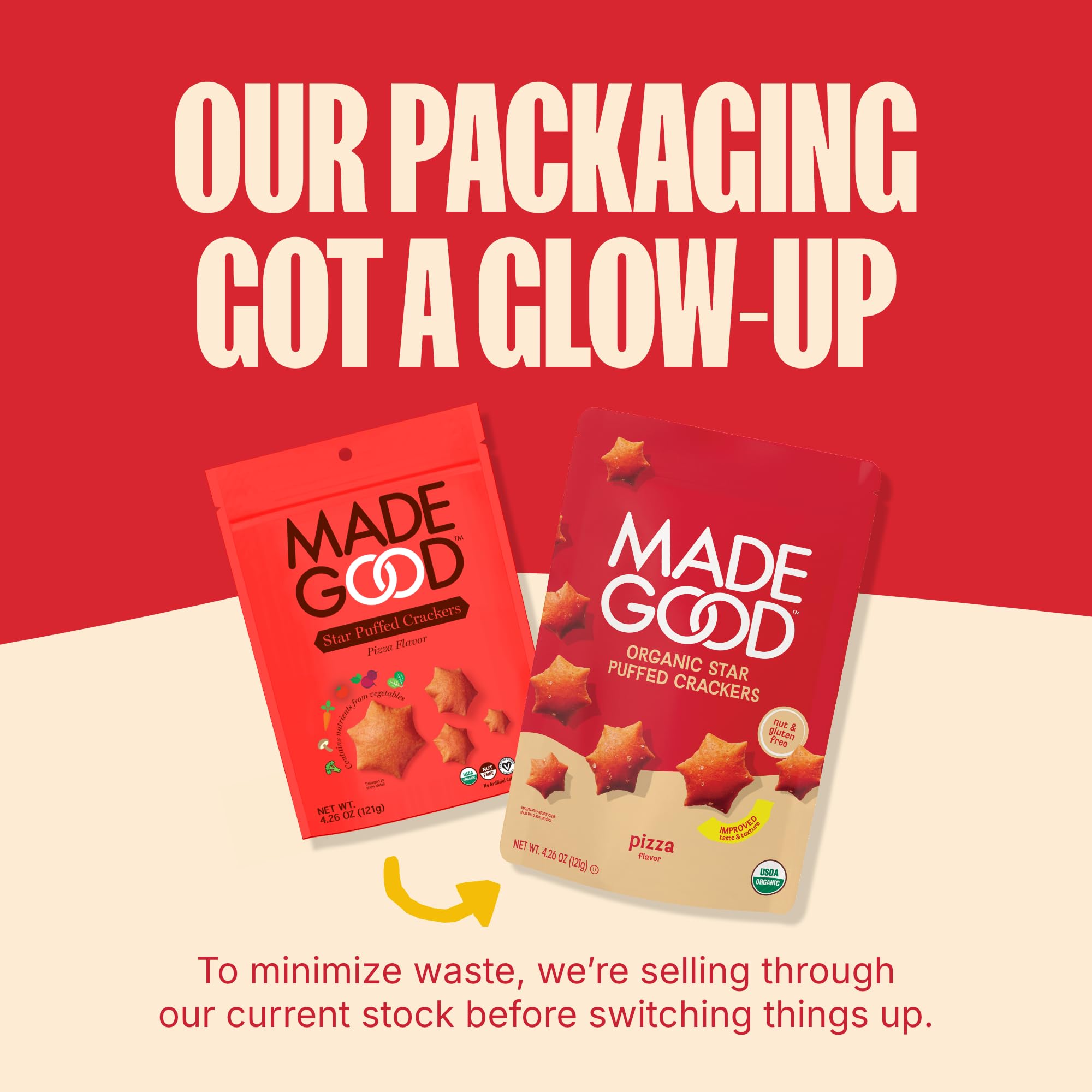 Organic, vegan, certified non-GMO snack with allergy-friendly packaging.