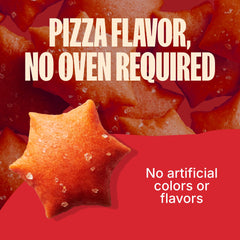 Close-up of crispy pizza crackers with veggie ingredients and star shapes.
