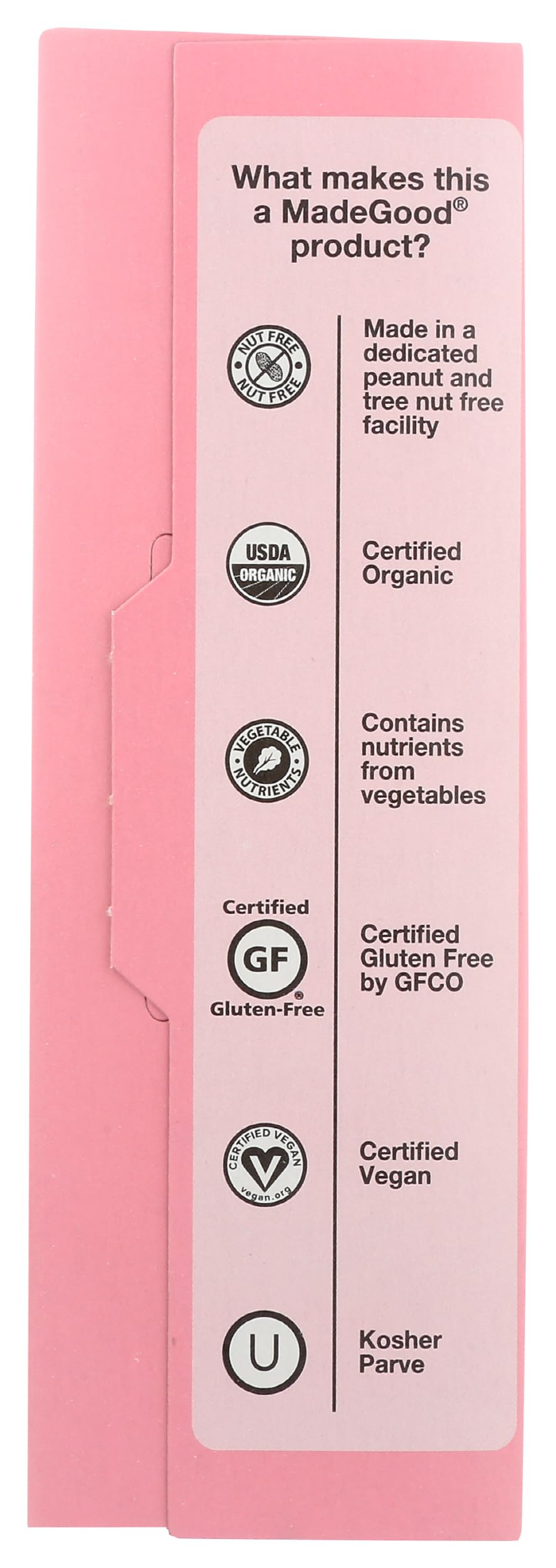 Six individually wrapped MadeGood Strawberry Crispy Squares bars in pack