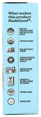 MadeGood Vanilla Crispy Squares ingredients list including wholesome plant extracts.