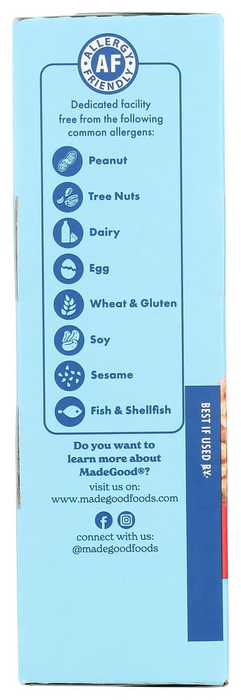 MadeGood Vanilla Crispy Squares nutrition label highlighting vitamins A, D, E, B6.
