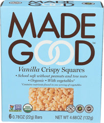 MadeGood Vanilla Crispy Squares packaging for on-the-go snacking.