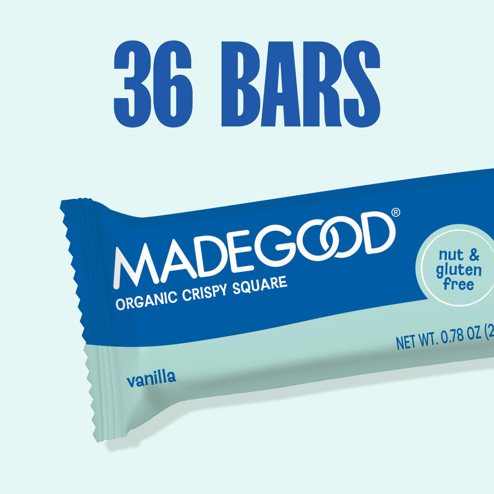 Made Good Vanilla Crispy Squares vegan-friendly ingredients for plant-based snacks.