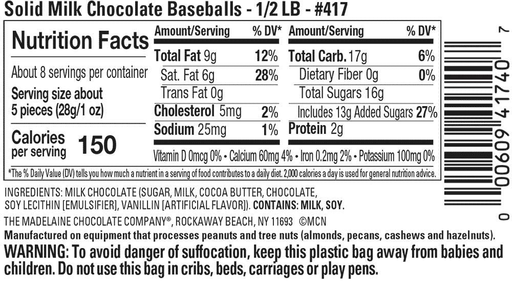 Madelaine chocolate baseball candies suitable for giftware and jars.