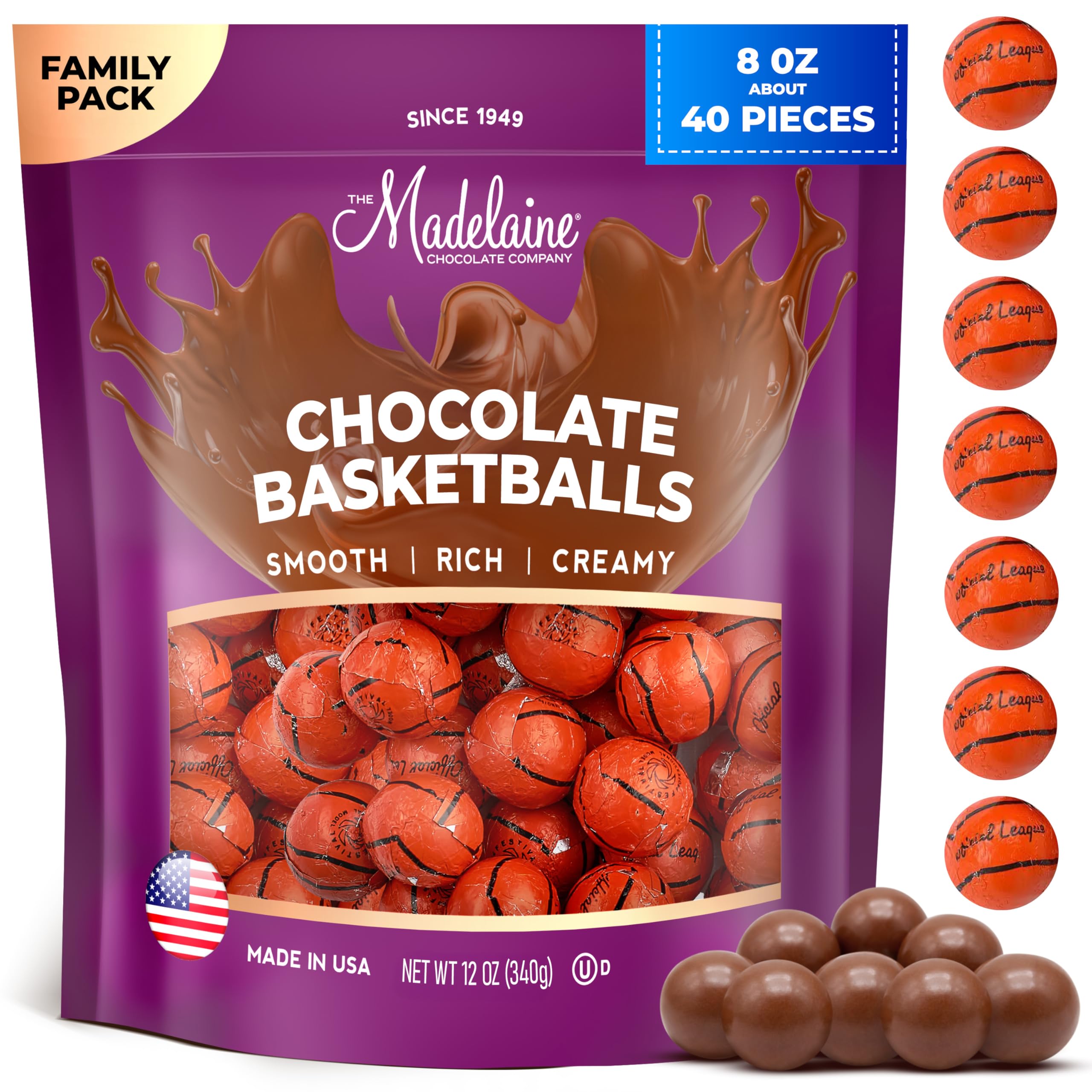 Madelaine basketball favors pack by THE MADELAINE CHOCOLATE COMPANY, ideal for party gifts.