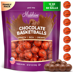 Madelaine Basketball Candy close-up in foil wrap, ideal for party favors and gift baskets.