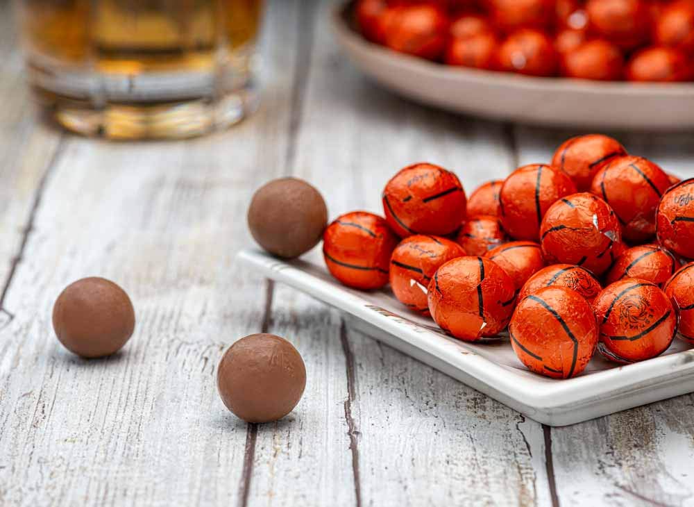 Madelaine Basketball Candy bite-sized milk chocolate balls for gifting.