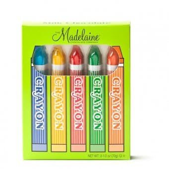 Madelaine Chocolate Crayons foil wrap detail, premium presentation for gifts.