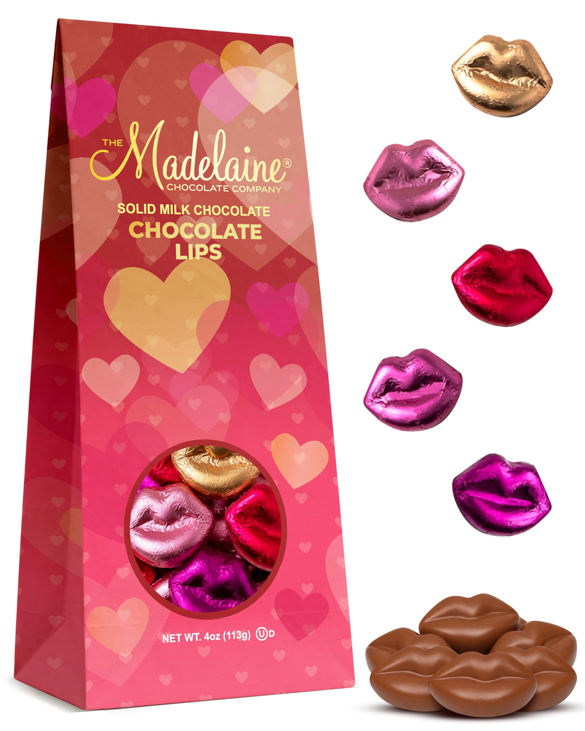 Madelaine Milk Chocolate Lips candy, individually wrapped for easy gift bags.