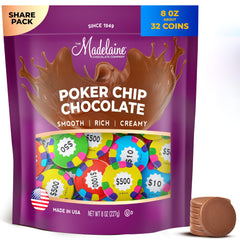 Madelaine Poker Chip Chocolates packaging ideal for party favors.