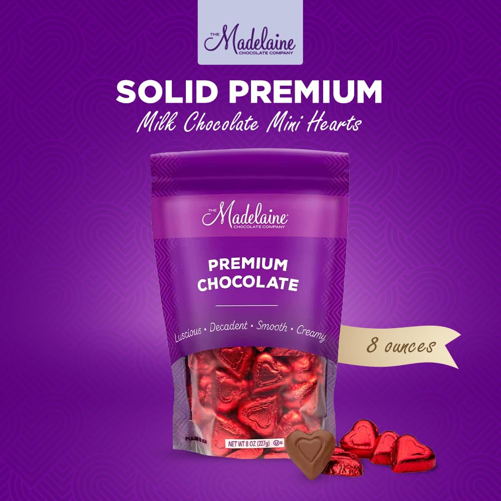 Premium Madelaine milk chocolate mini hearts — 30 pieces per bag