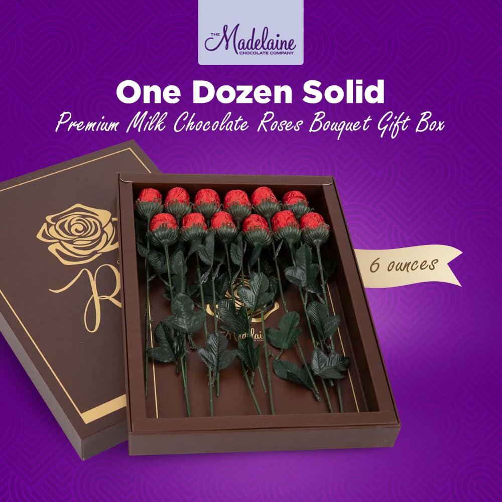 The Madelaine Red Chocolate Roses foil wrap highlights premium packaging.