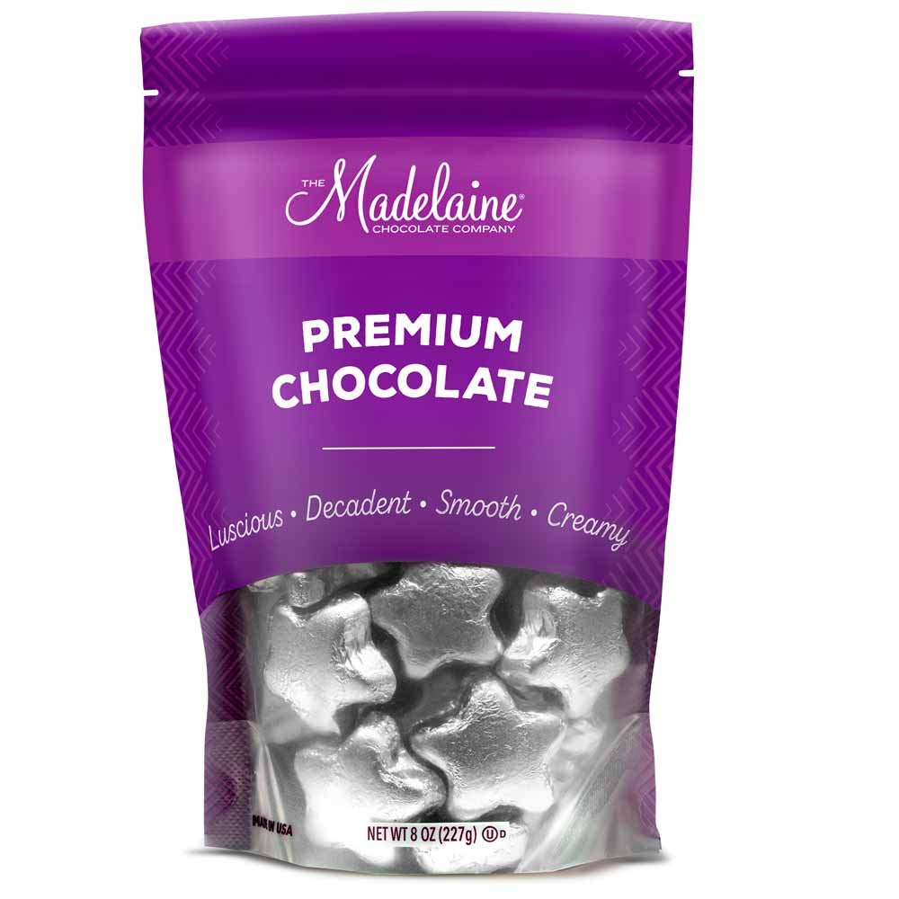 Madelaine Silver Stars packaging wrapped in silver foil for elegant presentation