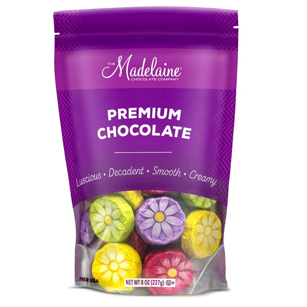 Madelaine solid milk chocolate bite-sized pieces for weddings or gatherings.