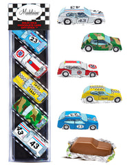 Madelaine Chocolate Company mini cars gift stick, ideal party favors for kids.